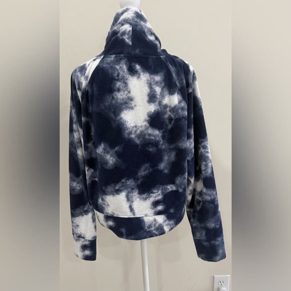 Old Navy Active Blue White Fleece Tie Dye Sweatshirt Crop Sz Large Funnel Neck - Picture 4 of 8